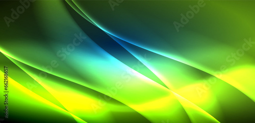 Dynamic waves in ethereal glow of neon lights. Concept merges fluidity of motion with vibrant allure of neon, crafting entrancing backdrop that embodies both vitality and futuristic sophistication
