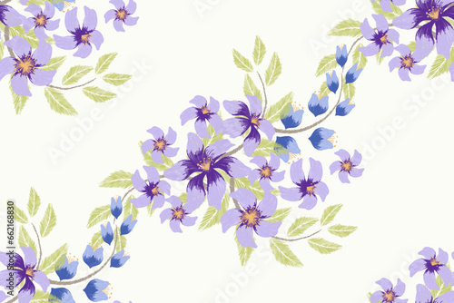  Floral Ikat pattern seamless paisley embroidery border with magnolia flower motifs background border oriental Japanese style. Ikat pattern seamless vector illustration design .