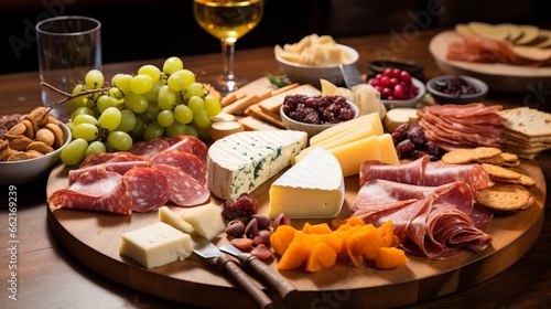 A group of friends enjoying a cheese and sausage platter