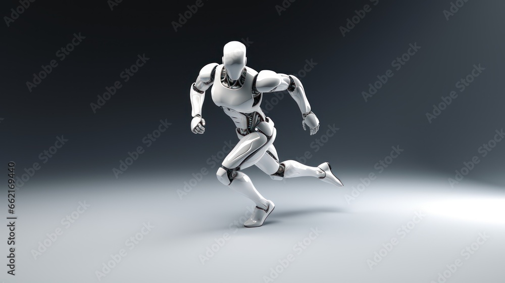 Artificial intelligence 3D robot running on solid background with copy space, digital world technology Artificial intelligence 3D robot running on solid background with copy space, digital world technology