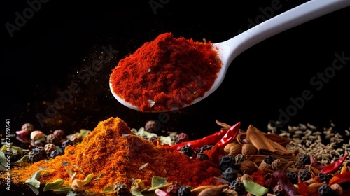 A spoonful of colorful spices airborne