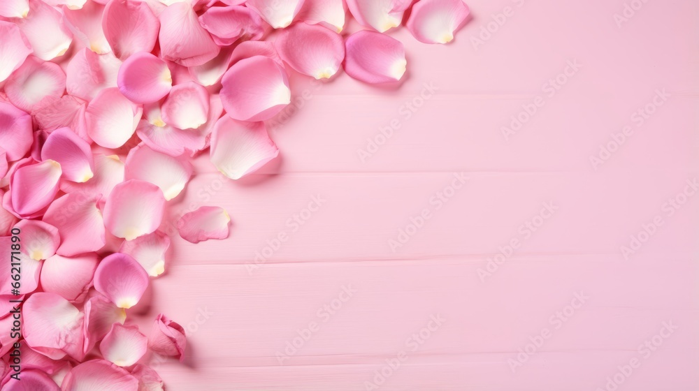 A romantic pink background with rose petals