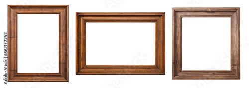 A collection of wood picture frame on isolated  background. Image display concept