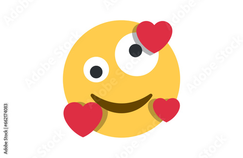a yellow smiley face with two hearts in its eyes, showing the eyes and two