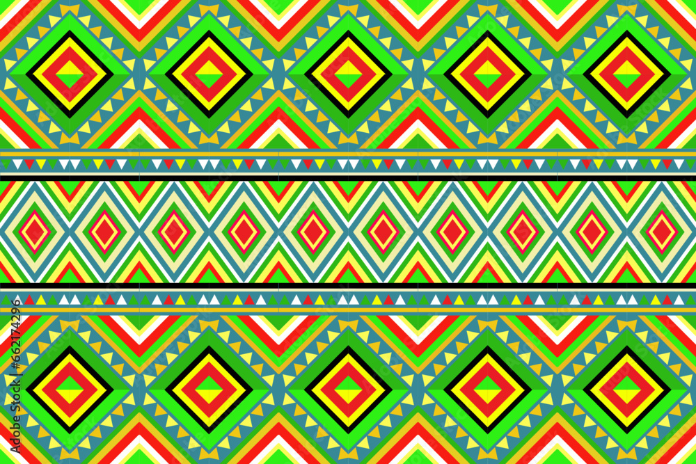 Traditional ethnic fabric pattern, seamless pattern design for textiles, rugs, wallpaper, clothing, sarong, scarf, batik, wrap, embroidery, print, background, vector illustration. thai fabric