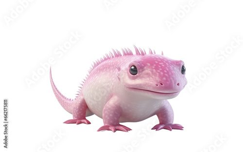 Beautiful light Pink Axolotl 3D Cartoon Render Isolated on Transparent Background PNG.