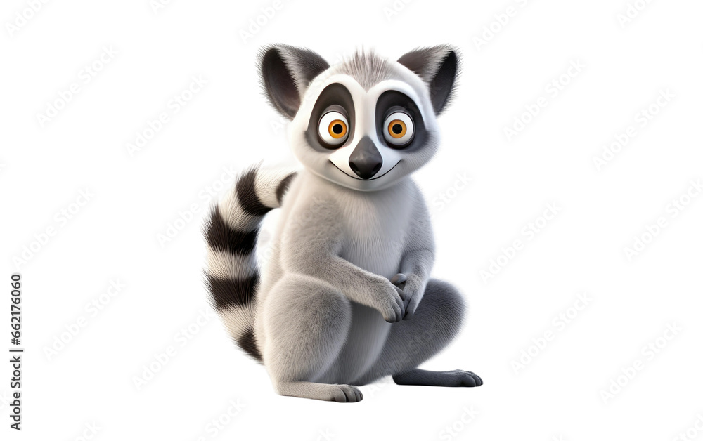 Standing Beautiful Lemur 3D Cartoon Render Isolated on Transparent Background PNG.