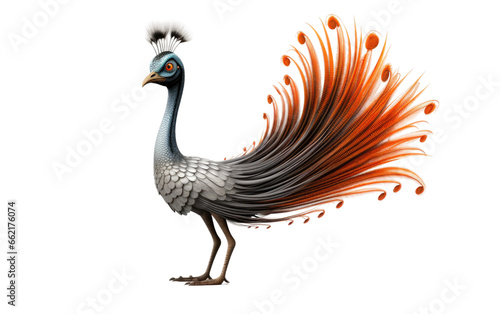 Stunning Colorful Lyrebird 3D Cartoon Render Isolated on Transparent Background PNG.