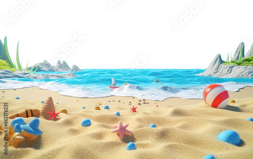 Attractive Colorful Beach and Sea Summer Journey Products 3D Cartoon Render Isolated on Transparent Background PNG. © Haider