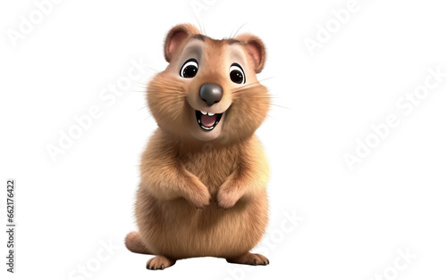 Standing Brown Quokka 3D Cartoon Render Isolated on Transparent Background PNG.