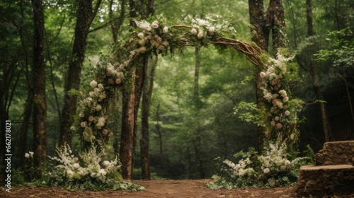 Forest wedding with a natural arch