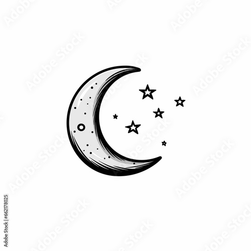 Moon hand-drawn comic illustration. Moon. Vector doodle style cartoon illustration