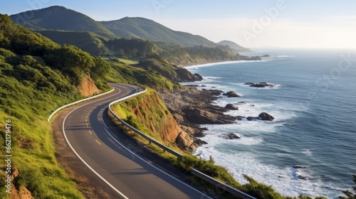 A curving coastal road with ocean views
