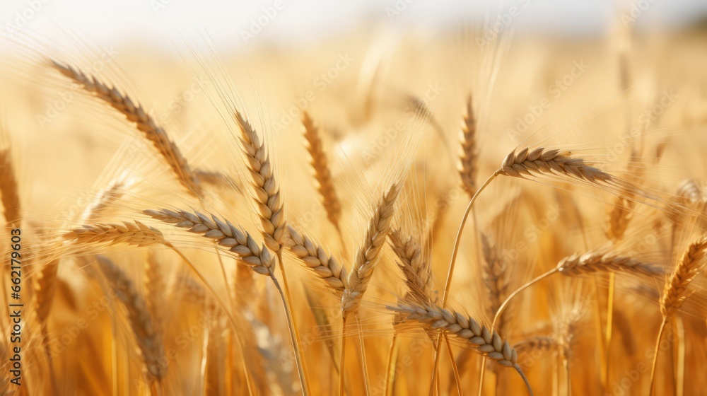 Fototapeta premium A golden field of wheat blowing in the wind