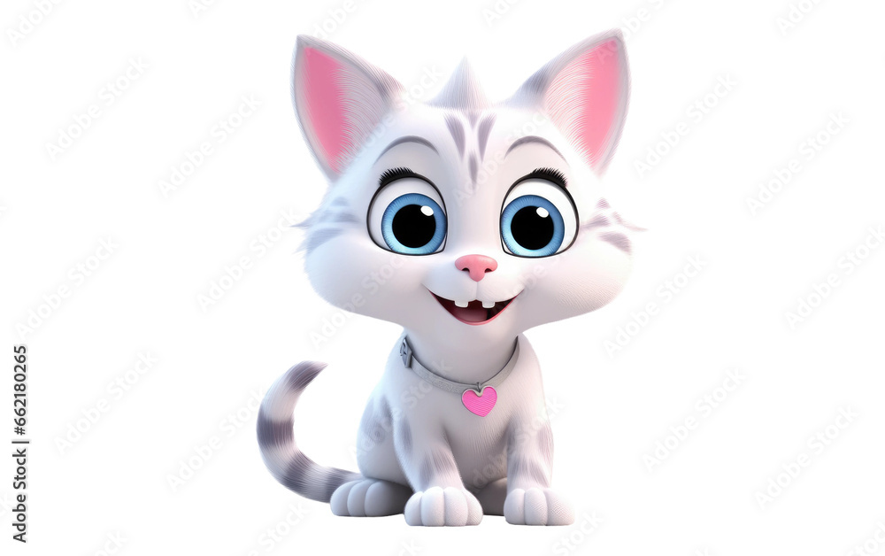 Standing Stunning White Cat with Cartoon Style 3D Cartoon Amazing Isolated on Transparent Background PNG.
