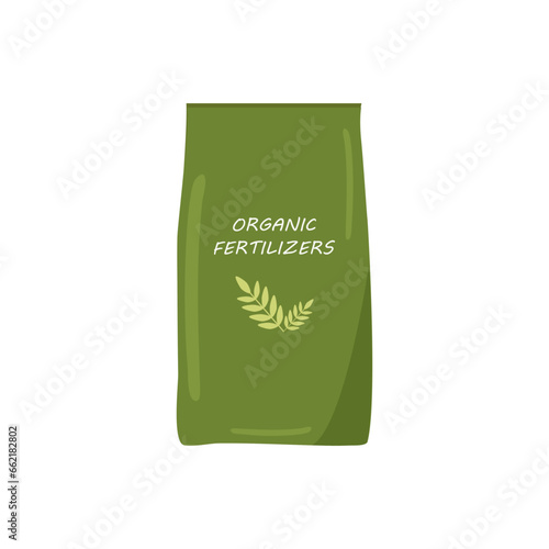 Vector bag with organic fertilizers.
Ecological biofertilizers for agriculture, in flat style, isolated on a white background.