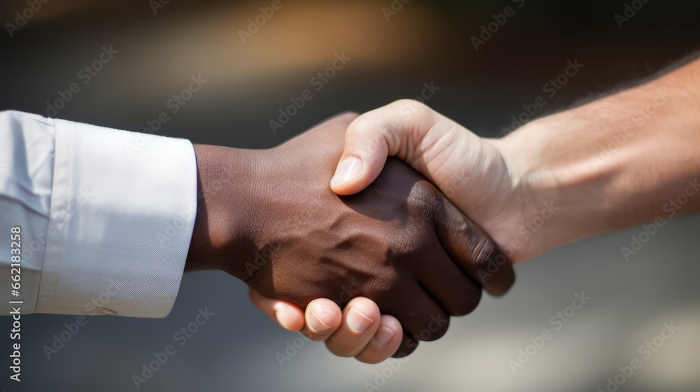 A close-up of diverse hands reaching out for a handshake A close-up of diverse hands reaching out for a handshake