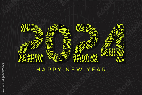 2024 new year card. Trippy strip psychedelic pattern.