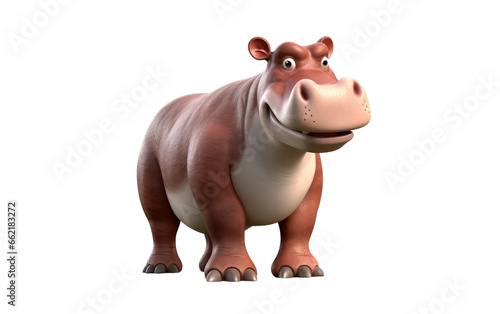 Standing Brown Hippopotamus Cartoon Render Isolated on Transparent Background PNG. © Haider