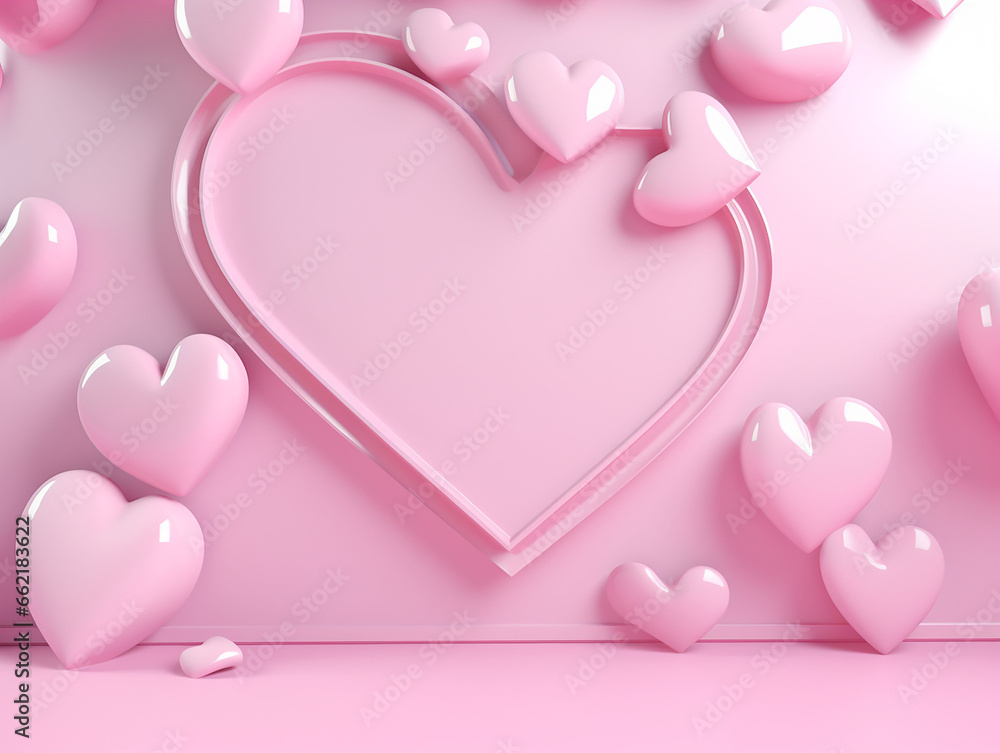 3d illustration of pink hearts on pastel pink color background 3d illustration of pink hearts on pastel pink color background