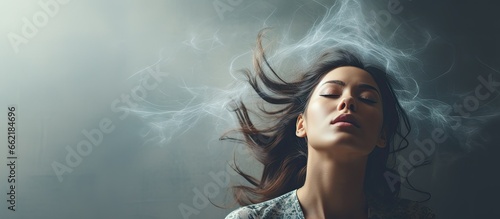 Photo of a woman with a health issue affecting the brain or inner ear With copyspace for text