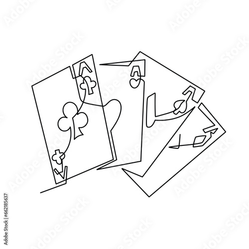 Vector continuous one line playing cards illustration