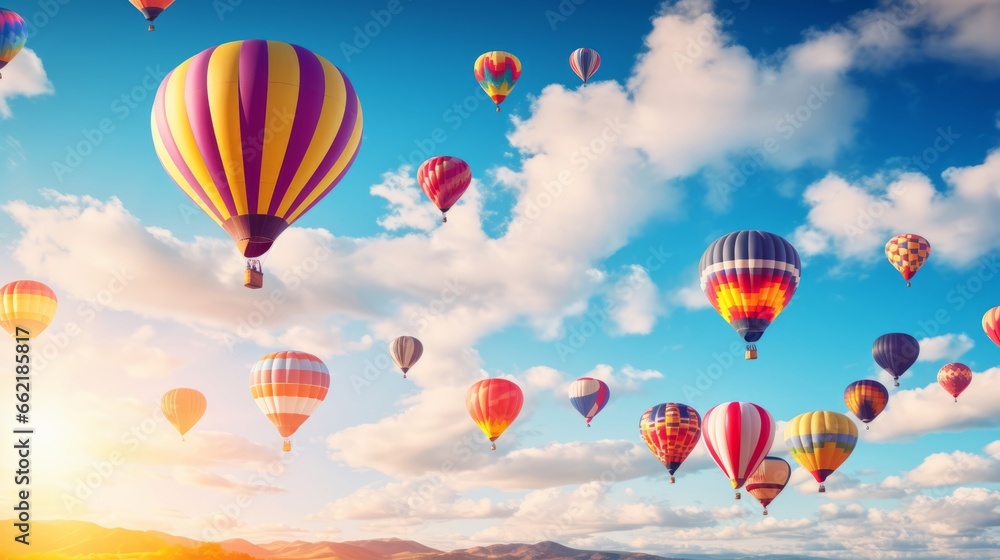 Fototapeta premium A field of colorful hot air balloons soaring with optimism