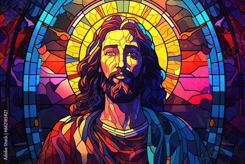 Jesus Christ Colorful in stained glass window background photo