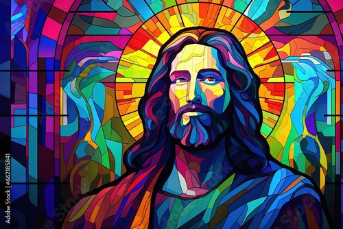 Jesus Christ Colorful in stained glass window background