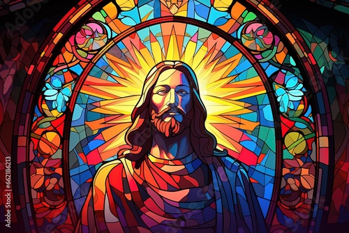 Jesus Christ Colorful in stained glass window background