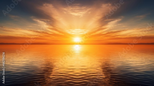 A radiant sunrise over calm waters  symbolizing hope