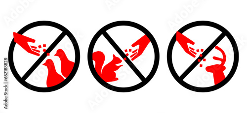 Do not feed the animals wildlife signs set. Vector illustration
