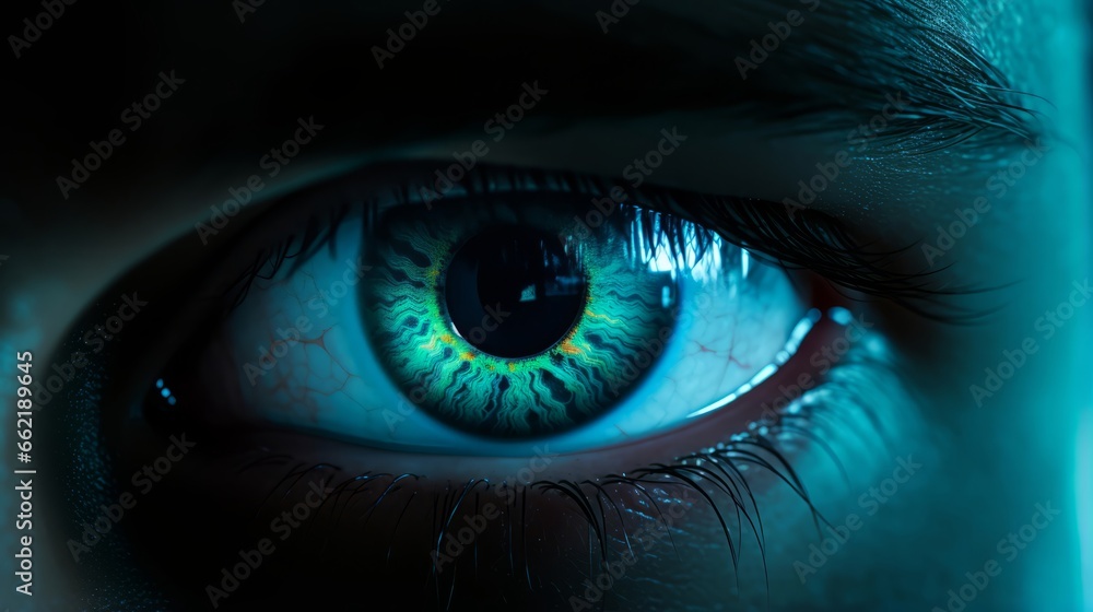 A gamer's eyes illuminated by the screen's glow A gamer's eyes illuminated by the screen's glow