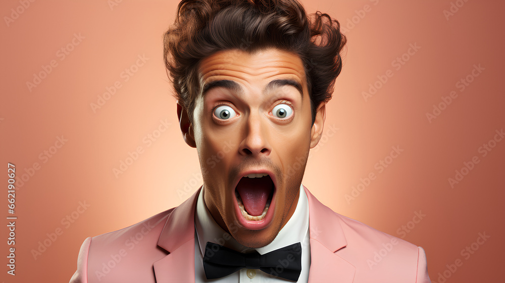 Surprised young man with wide open mouth on pink background. Surprised young man with wide open mouth on pink background.