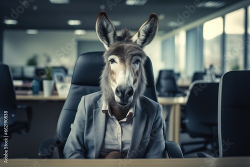 Portrait of donkey businessman in the modern office.