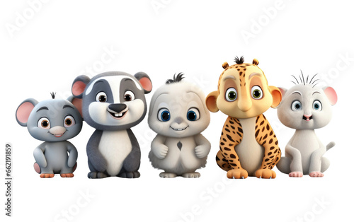 Different Cute Koala Lemur 3D Cartoon Animals Isolated on Transparent Background PNG.