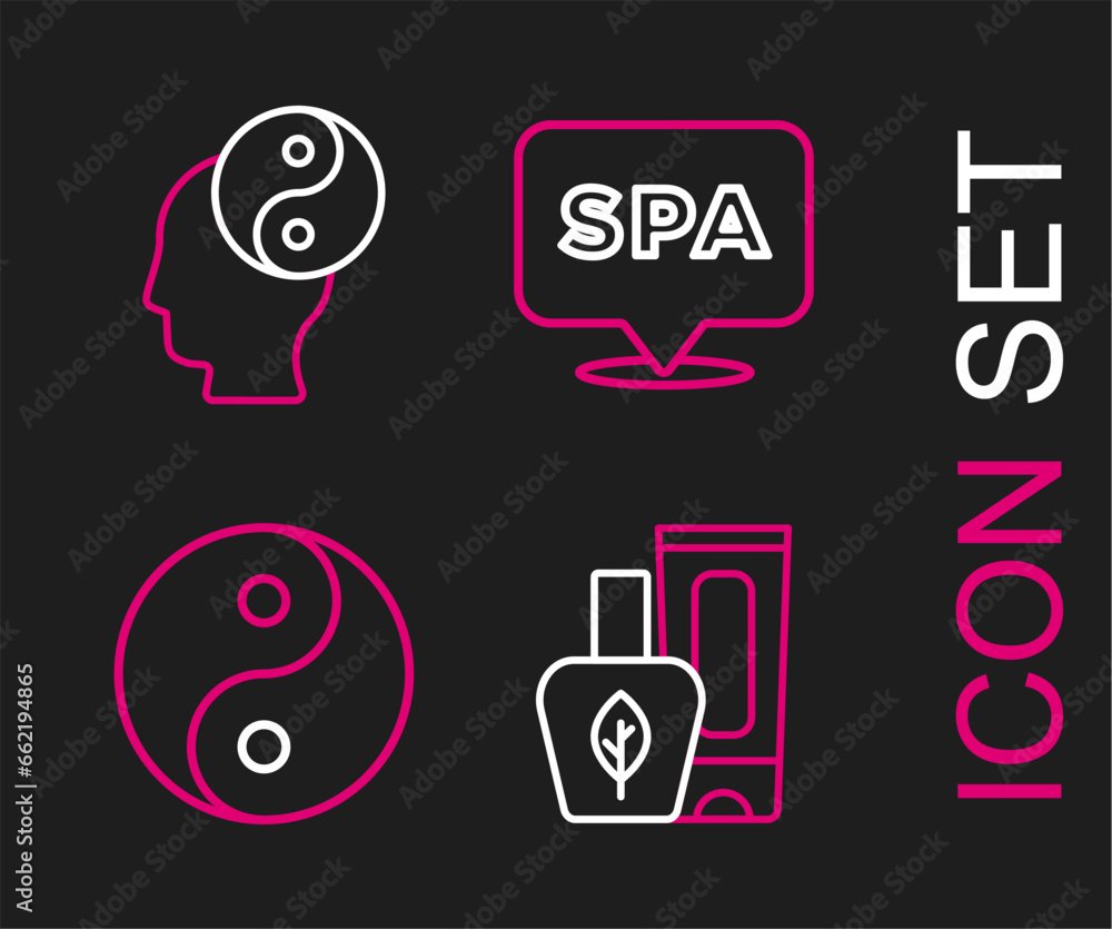 Set line Ointment cream tube, Yin Yang, Spa salon and icon. Vector Set line Ointment cream tube, Yin Yang, Spa salon and icon. Vector