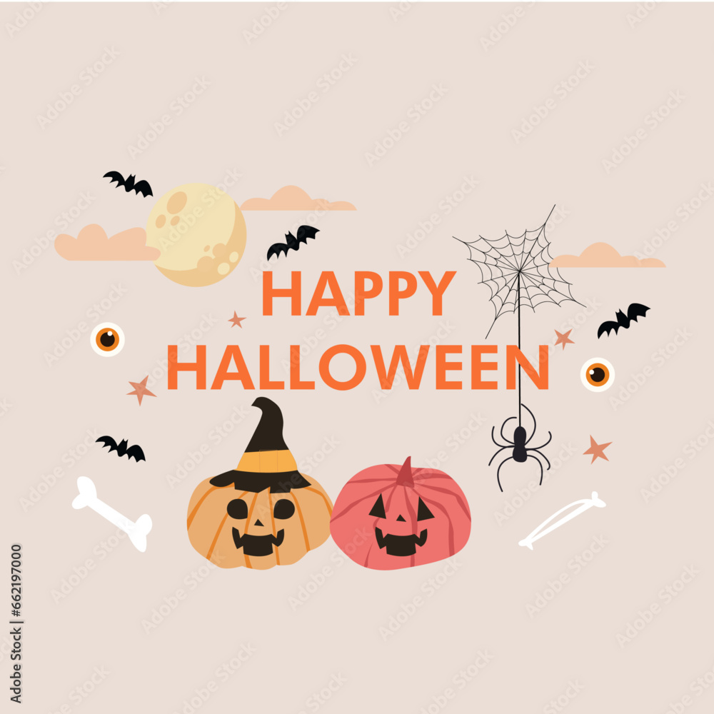 Halloween characters background design.Halloween backgrounfd with pumpkins.