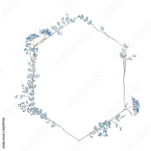 Flowers - Leaves bouquets Watercolor Blue  Frame flowers Aquarell Clipart, Einladun
