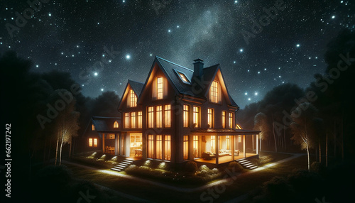 Peaceful house and night sky. Generative AI