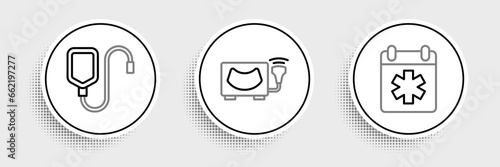 Set line Doctor appointment, IV bag and Ultrasound icon. Vector