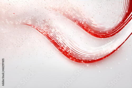 Red and white particle waves and light abstract background with shiny star dots, white background
