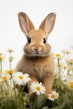 bunnies sitting on a daisy field 