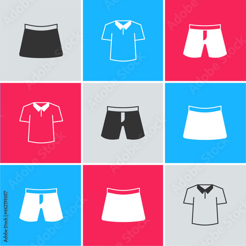 Set Skirt  Shirt and Short or pants icon. Vector