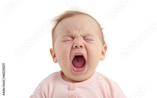 Cute Grumpy Baby Being Woken up from a Nap Isolated on Transparent Background PNG.