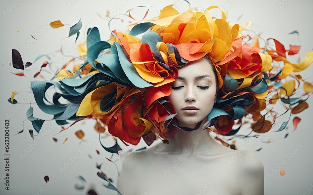 Abstract illustration of chaotic and creative woman mind 