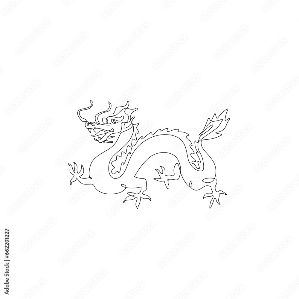 Chinese dragon symbol 2024 eastern calendar continuous line drawing mythical fairy animal isolated vector illustration, tattoo, print and logo design, silhouette single line on a white background. Chinese dragon symbol 2024 eastern calendar continuous line drawing mythical fairy animal isolated vector illustration, tattoo, print and logo design, silhouette single line on a white background.
