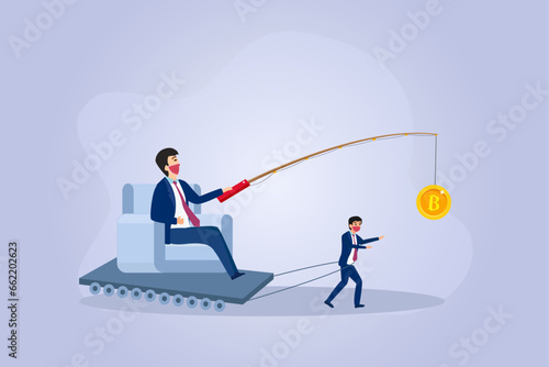 greedy businessman running to grab money coin