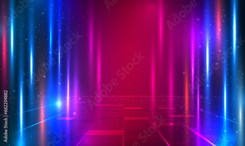 3d Abstract futuristic technology abstract neon light background, empty space scene, virtual reality, cyber futuristic sci-fi background, studio for mock up. Metaverse cyber space. Tech Vector EPS10.