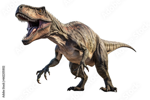 full body of a roaring carnivorous dinosaur on transparent background